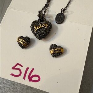 Juicy Couture Gold & Black Heart Necklace & Earrings 516